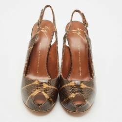 مملوكة مسبقًا Giuseppe Zanotti Brown Python Embossed Leather Platform Sandals Size 41