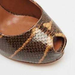 مملوكة مسبقًا Giuseppe Zanotti Brown Python Embossed Leather Platform Sandals Size 41