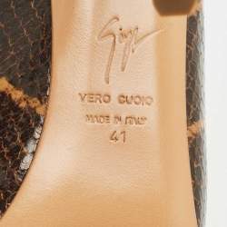 مملوكة مسبقًا Giuseppe Zanotti Brown Python Embossed Leather Platform Sandals Size 41