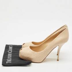 Pre Owned Giuseppe Zanotti Beige  Croc Embossed Leather Sharon Peep Toe Platform Pumps Size 41