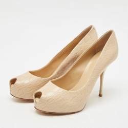Pre Owned Giuseppe Zanotti Beige  Croc Embossed Leather Sharon Peep Toe Platform Pumps Size 41