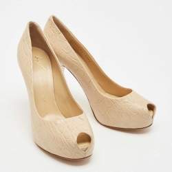 Pre Owned Giuseppe Zanotti Beige  Croc Embossed Leather Sharon Peep Toe Platform Pumps Size 41