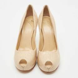 Pre Owned Giuseppe Zanotti Beige  Croc Embossed Leather Sharon Peep Toe Platform Pumps Size 41