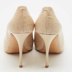 Pre Owned Giuseppe Zanotti Beige  Croc Embossed Leather Sharon Peep Toe Platform Pumps Size 41