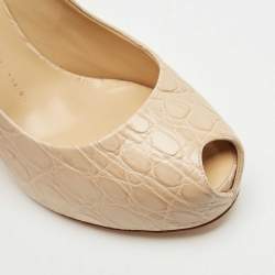 Pre Owned Giuseppe Zanotti Beige  Croc Embossed Leather Sharon Peep Toe Platform Pumps Size 41
