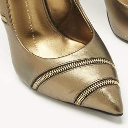 Pre Owned Giuseppe Zanotti Bronze Metallic Leather Zipper Accent Pumps Size 37