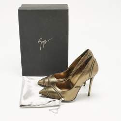 Pre Owned Giuseppe Zanotti Bronze Metallic Leather Zipper Accent Pumps Size 37