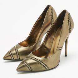 Pre Owned Giuseppe Zanotti Bronze Metallic Leather Zipper Accent Pumps Size 37