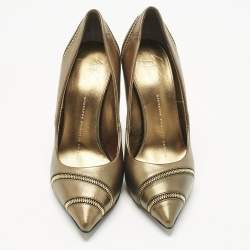 Pre Owned Giuseppe Zanotti Bronze Metallic Leather Zipper Accent Pumps Size 37