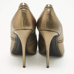 Pre Owned Giuseppe Zanotti Bronze Metallic Leather Zipper Accent Pumps Size 37