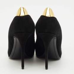 Pre Owned Giuseppe Zanotti Black/Gold Suede and Leather Bow Pumps Size 37.5