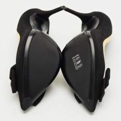 Pre Owned Giuseppe Zanotti Black/Gold Suede and Leather Bow Pumps Size 37.5