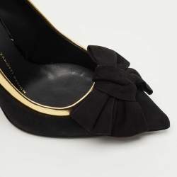 Pre Owned Giuseppe Zanotti Black/Gold Suede and Leather Bow Pumps Size 37.5