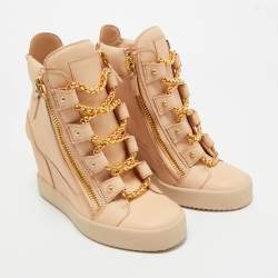 Pre Owned Giuseppe Zanotti Beige Leather Royce Chain Wedge Sneakers Size 39