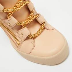 Pre Owned Giuseppe Zanotti Beige Leather Royce Chain Wedge Sneakers Size 39