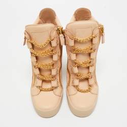 Pre Owned Giuseppe Zanotti Beige Leather Royce Chain Wedge Sneakers Size 39