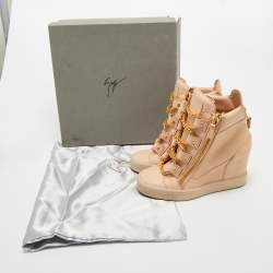 Pre Owned Giuseppe Zanotti Beige Leather Royce Chain Wedge Sneakers Size 39
