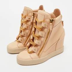 Pre Owned Giuseppe Zanotti Beige Leather Royce Chain Wedge Sneakers Size 39
