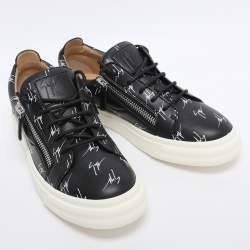 Pre Owned حذاء رياضي جوسيبي زانوتي فرانكي منخفض من الأعلى جلد بطبعة شعار أسود مقاس 39