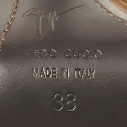 Pre Owned حذاء كعب عالي جوسيبي زانوتي جلد بني مرصع مقدمة مفتوحة مقاس 38