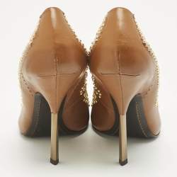 Pre Owned حذاء كعب عالي جوسيبي زانوتي جلد بني مرصع مقدمة مفتوحة مقاس 38