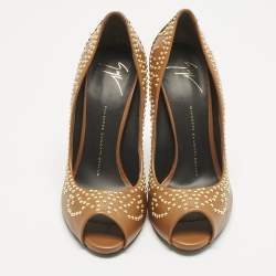 Pre Owned حذاء كعب عالي جوسيبي زانوتي جلد بني مرصع مقدمة مفتوحة مقاس 38