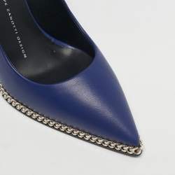 مملوكة مسبقًا حذاء كعب عالي جوسيبي زانوتي جلد أزرق مع سلسلة إسفين مقاس 37.5