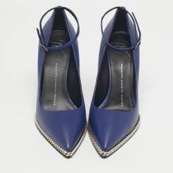 مملوكة مسبقًا حذاء كعب عالي جوسيبي زانوتي جلد أزرق مع سلسلة إسفين مقاس 37.5
