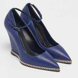 مملوكة مسبقًا حذاء كعب عالي جوسيبي زانوتي جلد أزرق مع سلسل ة إسفين مقاس 37.5
