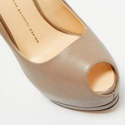 Pre Owned Giuseppe Zanotti Dark Beige Leather Peep Toe Platform Pumps Size 39.5