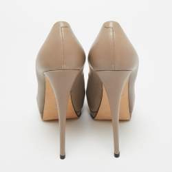 Pre Owned Giuseppe Zanotti Dark Beige Leather Peep Toe Platform Pumps Size 39.5