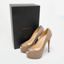 Pre Owned Giuseppe Zanotti Dark Beige Leather Peep Toe Platform Pumps Size 39.5