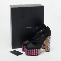 Pre Owned Giuseppe Zanotti Black Satin Crystal Embellished Platform Sandals 40