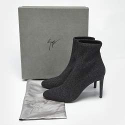 Pre Owned Giuseppe Zanotti Black Glitter Knit Fabric Ankle Boots Size 41