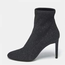 Pre Owned Giuseppe Zanotti Black Glitter Knit Fabric Ankle Boots Size 41