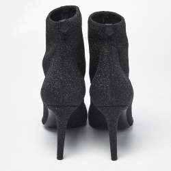 Pre Owned Giuseppe Zanotti Black Glitter Knit Fabric Ankle Boots Size 41