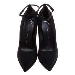 Pre Owned Giuseppe Zanotti Black Suede Ankle Strap Platform Pumps Size 40
