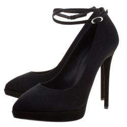 Pre Owned Giuseppe Zanotti Black Suede Ankle Strap Platform Pumps Size 40