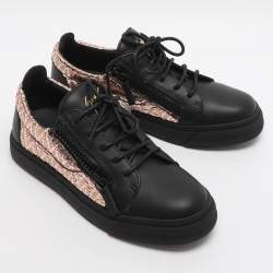 Pre Owned Giuseppe Zanotti Gail Size 38 Black/Rose Gold Leather Low Top Sneakers