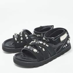 Pre Owned Giuseppe Zanotti Crystal Embellished Size 36 Black Suede Flat Sandals