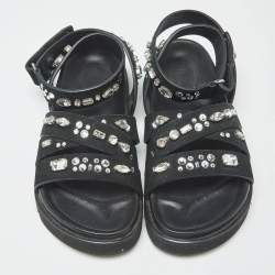 Pre Owned Giuseppe Zanotti Crystal Embellished Size 36 Black Suede Flat Sandals
