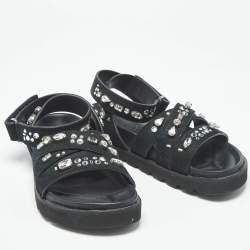Pre Owned Giuseppe Zanotti Crystal Embellished Size 36 Black Suede Flat Sandals