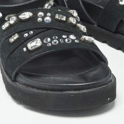 Pre Owned Giuseppe Zanotti Crystal Embellished Size 36 Black Suede Flat Sandals