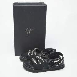Pre Owned Giuseppe Zanotti Crystal Embellished Size 36 Black Suede Flat Sandals