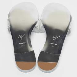 Pre Owned Giuseppe Zanotti Turchesite Size 37 White Suede Crystal Embellished Flat Slide Sandals