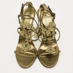 Pre Owned صندل جلاديتور جوزيبي زانوتي أميرًا جلد زيتوني مزين بتعليق مقاس 37