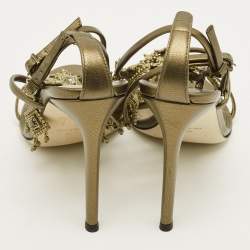 Pre Owned صندل جلاديتور جوزيبي زانوتي أميرًا جلد زيتوني مزين بتعليق مقاس 37