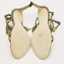 Pre Owned صندل جلاديتور جوزيبي زانوتي أميرًا جلد زيتوني مزين بتعليق مقاس 37