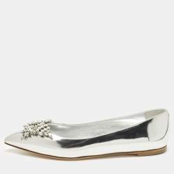 مملوكة مسبقًا Giuseppe Zanotti Size 38 Silver Leather Crystal Embellished Ballet Flats