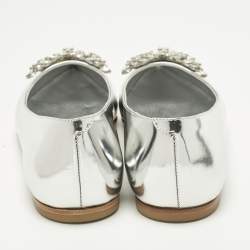 Pre Owned Giuseppe Zanotti Size 38 Silver Leather Crystal Embellished Ballet Flats